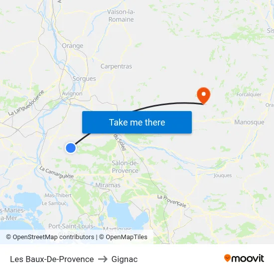 Les Baux-De-Provence to Gignac map