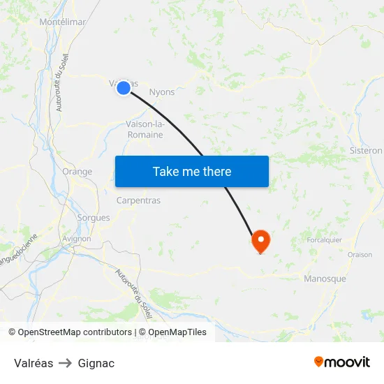Valréas to Gignac map