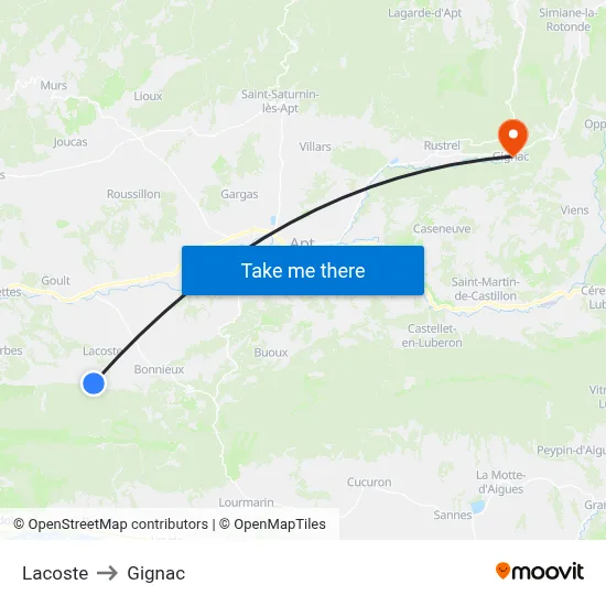 Lacoste to Gignac map