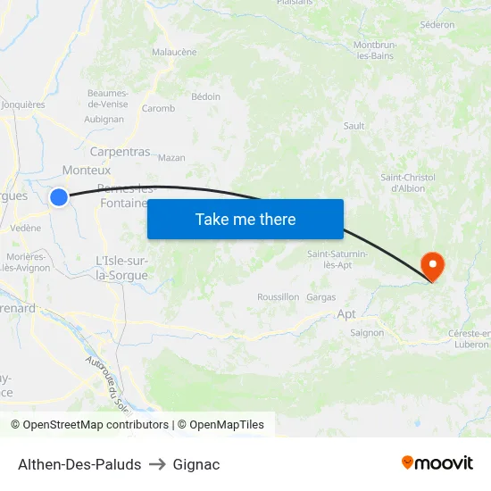 Althen-Des-Paluds to Gignac map