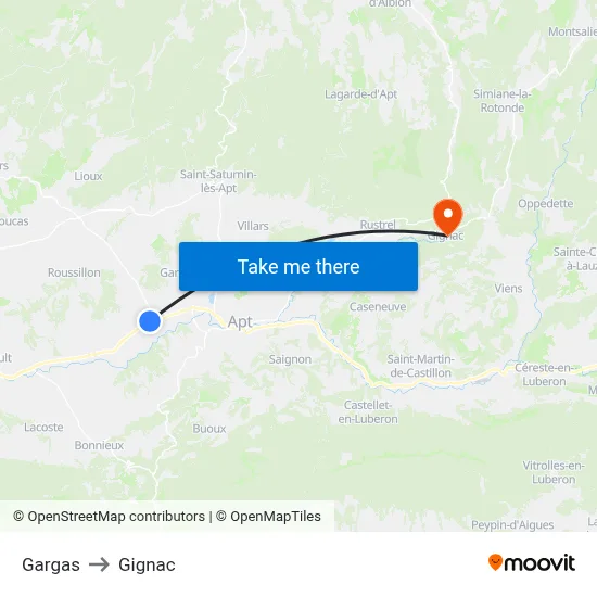 Gargas to Gignac map