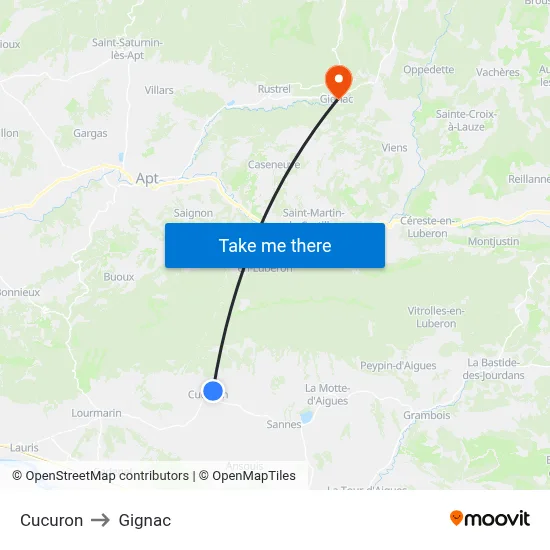 Cucuron to Gignac map