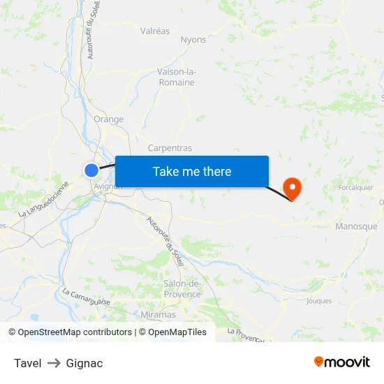 Tavel to Gignac map
