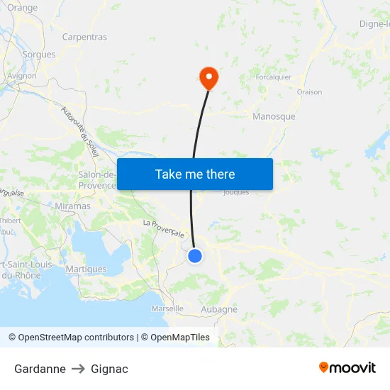 Gardanne to Gignac map
