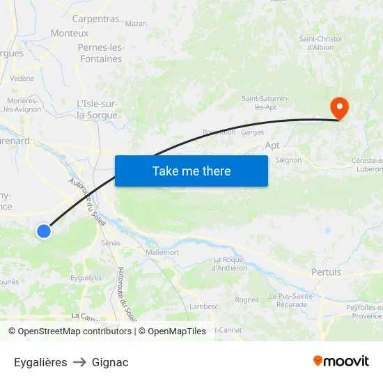 Eygalières to Gignac map