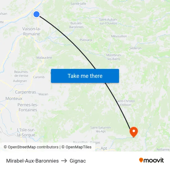 Mirabel-Aux-Baronnies to Gignac map