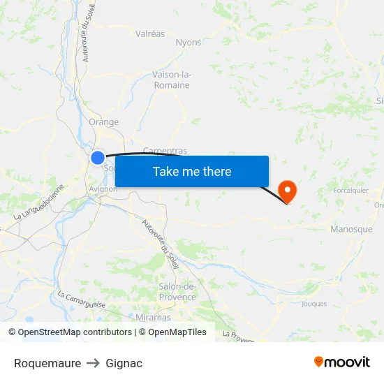 Roquemaure to Gignac map