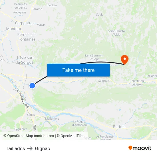 Taillades to Gignac map