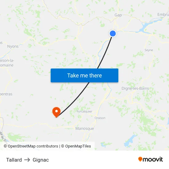 Tallard to Gignac map