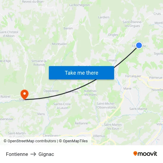 Fontienne to Gignac map