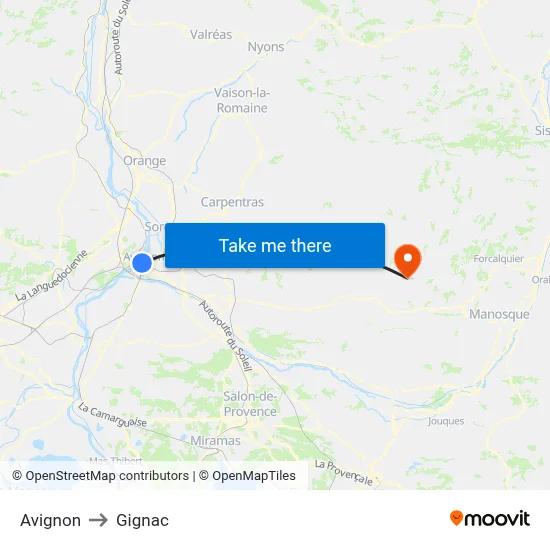 Avignon to Gignac map