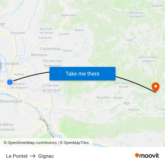 Le Pontet to Gignac map