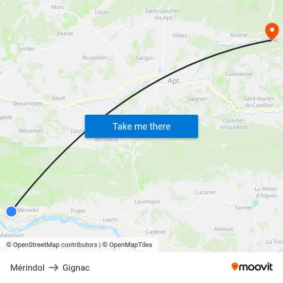 Mérindol to Gignac map