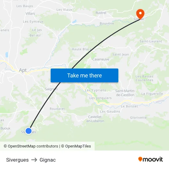 Sivergues to Gignac map