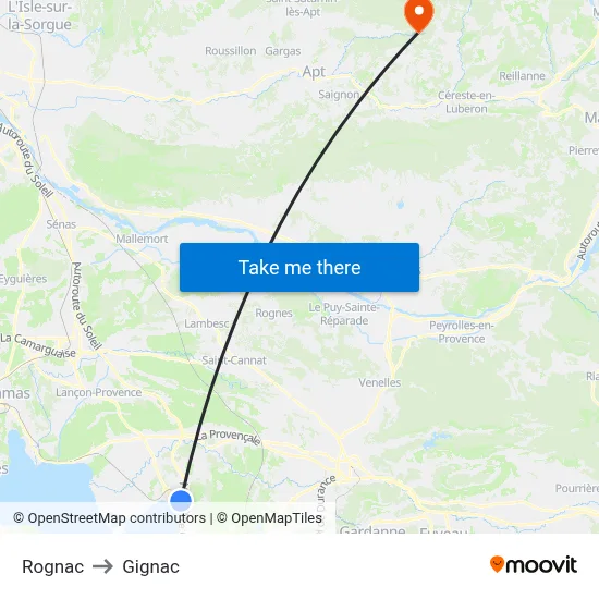 Rognac to Gignac map