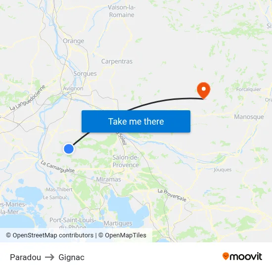 Paradou to Gignac map