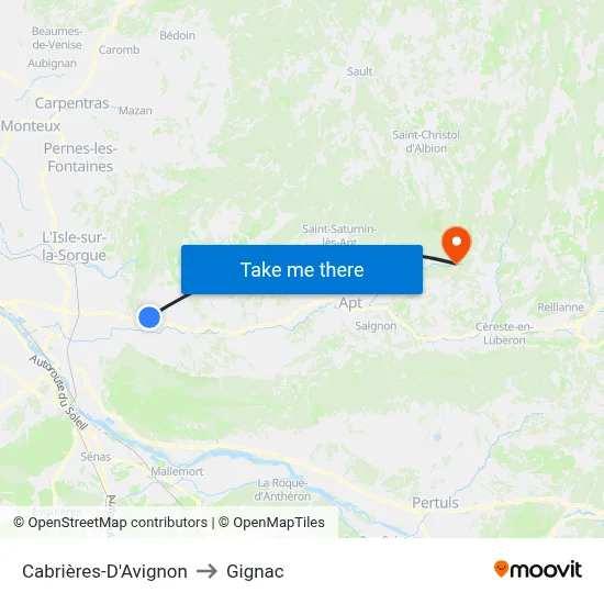 Cabrières-D'Avignon to Gignac map