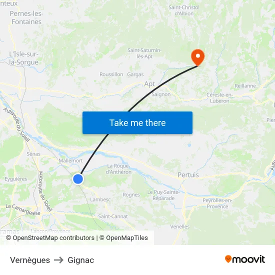 Vernègues to Gignac map