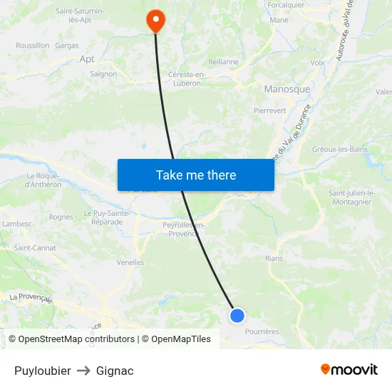 Puyloubier to Gignac map
