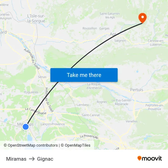 Miramas to Gignac map