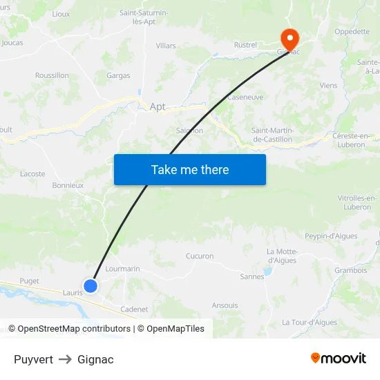 Puyvert to Gignac map