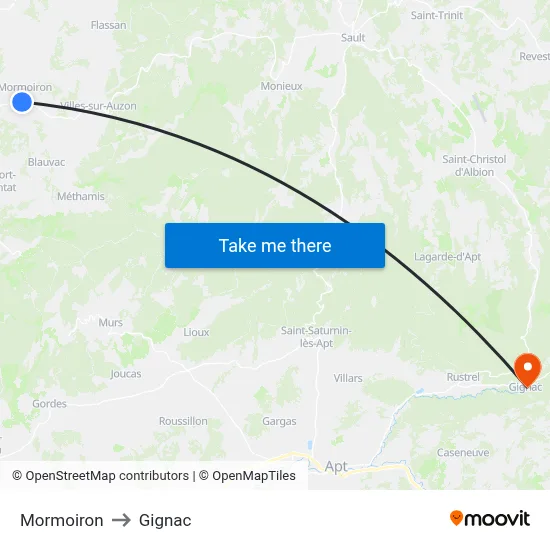 Mormoiron to Gignac map