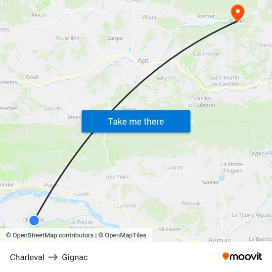 Charleval to Gignac map