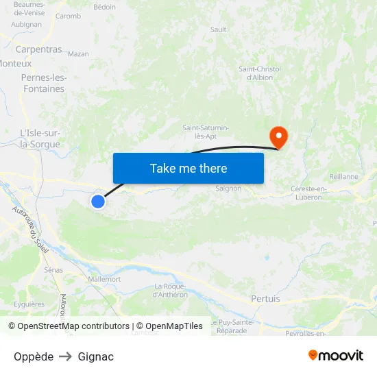 Oppède to Gignac map