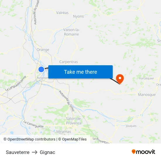 Sauveterre to Gignac map