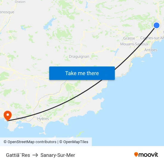 Gattiã¨Res to Sanary-Sur-Mer map