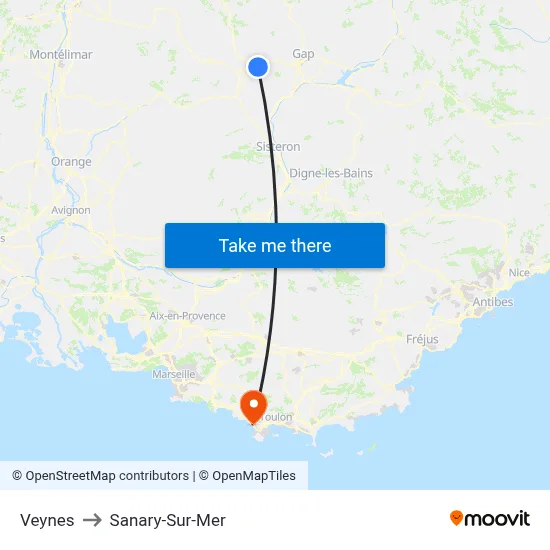Veynes to Sanary-Sur-Mer map