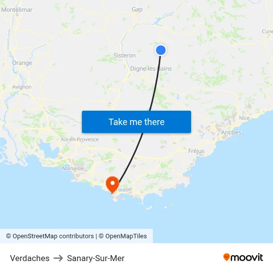 Verdaches to Sanary-Sur-Mer map