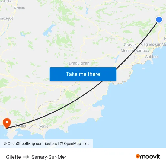 Gilette to Sanary-Sur-Mer map