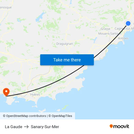 La Gaude to Sanary-Sur-Mer map