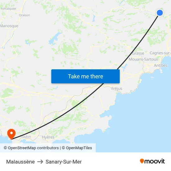 Malaussène to Sanary-Sur-Mer map