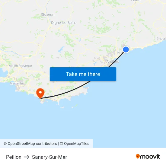 Peillon to Sanary-Sur-Mer map