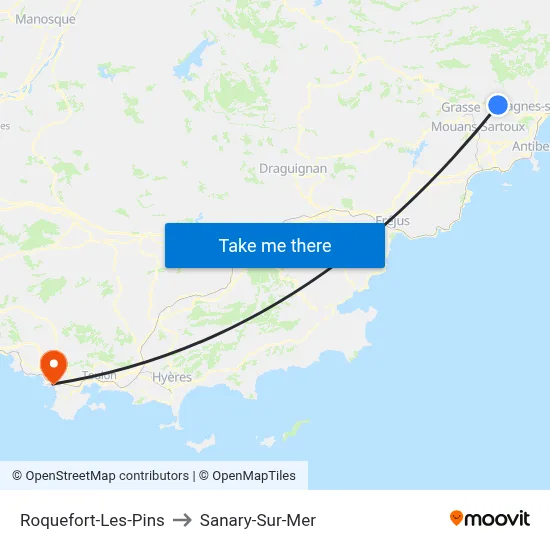 Roquefort-Les-Pins to Sanary-Sur-Mer map