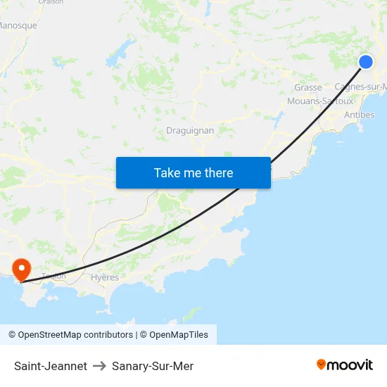 Saint-Jeannet to Sanary-Sur-Mer map