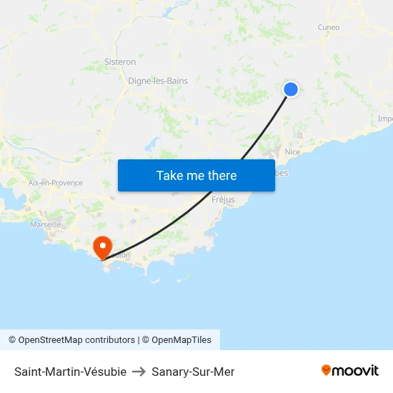 Saint-Martin-Vésubie to Sanary-Sur-Mer map