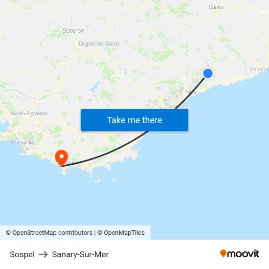 Sospel to Sanary-Sur-Mer map