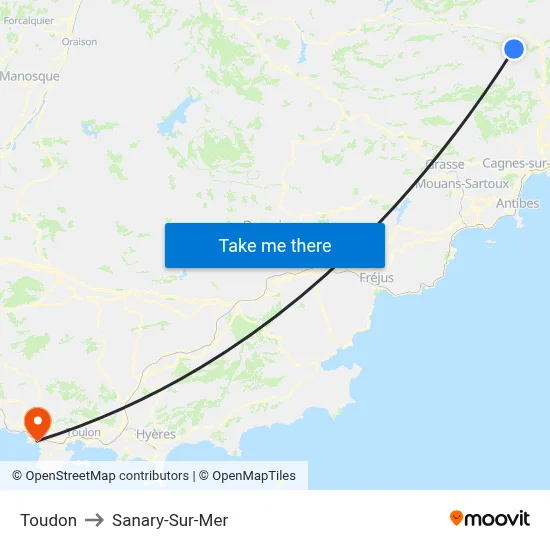 Toudon to Sanary-Sur-Mer map