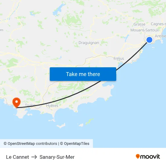 Le Cannet to Sanary-Sur-Mer map