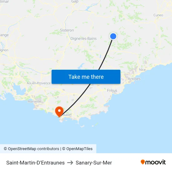 Saint-Martin-D'Entraunes to Sanary-Sur-Mer map