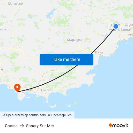 Grasse to Sanary-Sur-Mer map