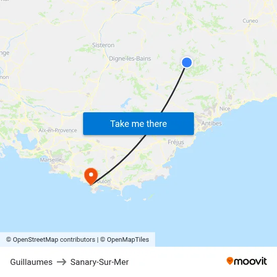 Guillaumes to Sanary-Sur-Mer map