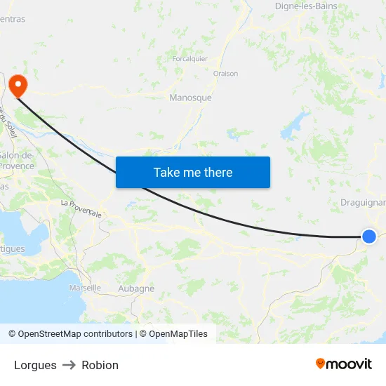 Lorgues to Robion map