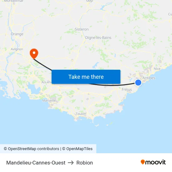 Mandelieu-Cannes-Ouest to Robion map