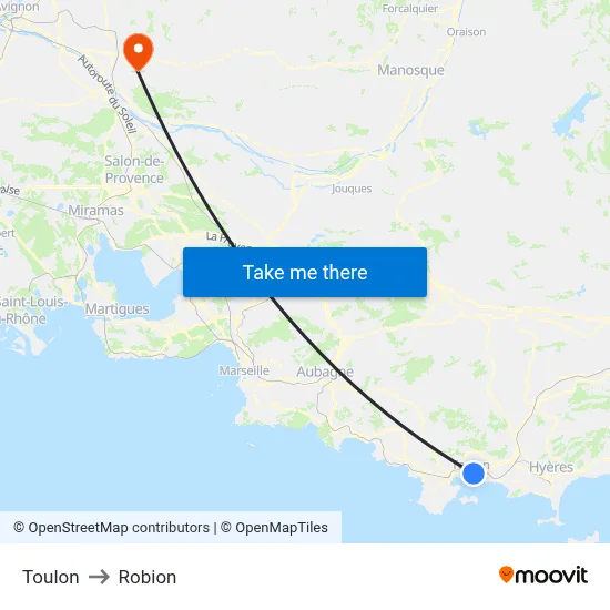 Toulon to Robion map