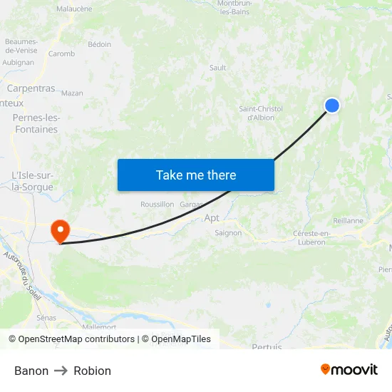 Banon to Robion map