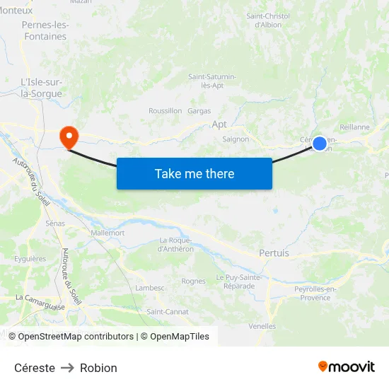 Céreste to Robion map